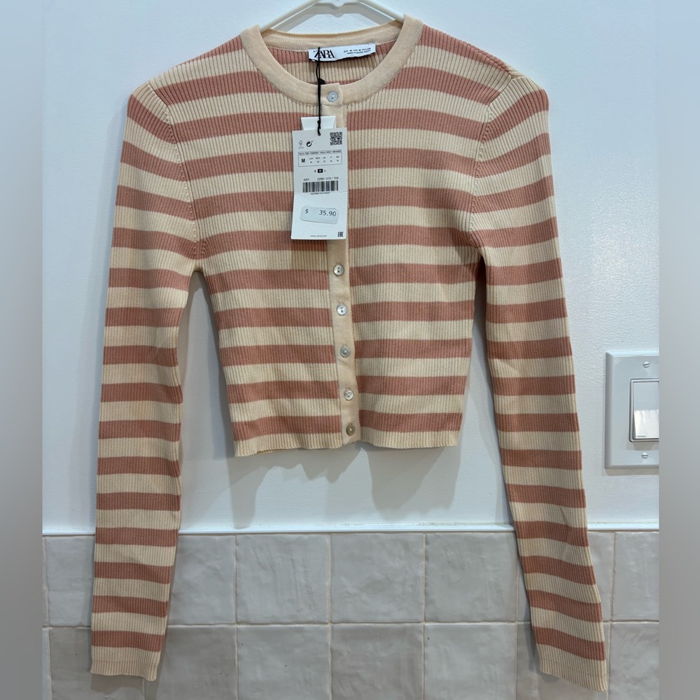NWT Zara Striped Rib Cardigan size M